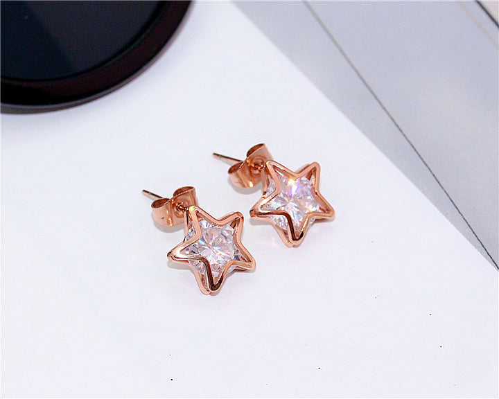 Avvia Zirconia with Iconic Star Frame in Rose Gold Star Stud Earrings