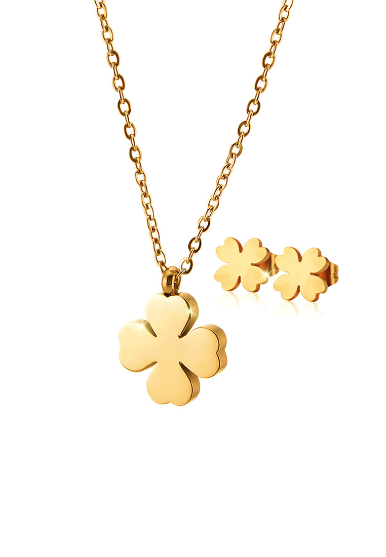 Destiny Dainty Four Leaf Clover Necklace with Earrings Set