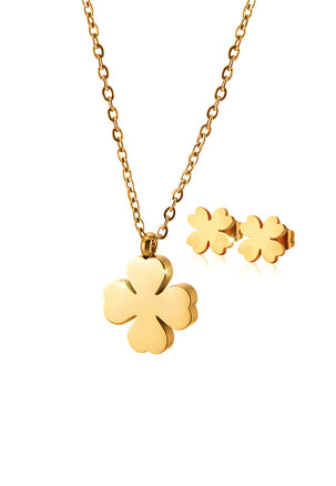 Destiny Dainty Four Leaf Clover Necklace with Earrings Set