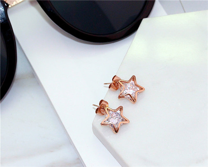 Avvia Zirconia with Iconic Star Frame in Rose Gold Star Stud Earrings