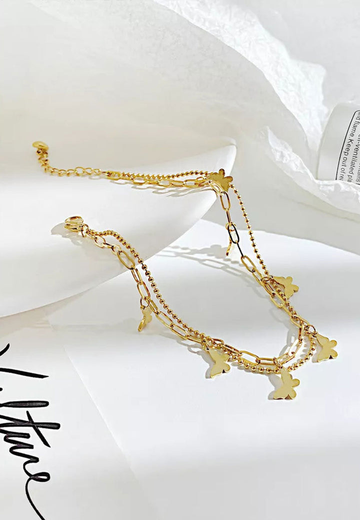 Celovis Amelie Butterfly Pendant on Multi Chain Link Chain Anklet in Gold