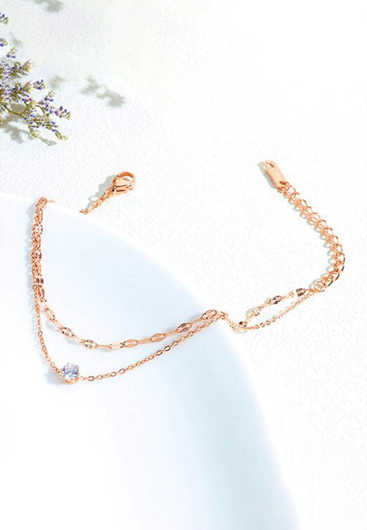 Celovis Jewellery Elsie Cubic Zirconia with Six-Prong Solitaire Pendant on Multi-Layer Chain Bracelet