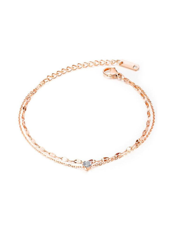 Celovis Jewellery Elsie Cubic Zirconia with Six-Prong Solitaire Pendant on Multi-Layer Chain Bracelet