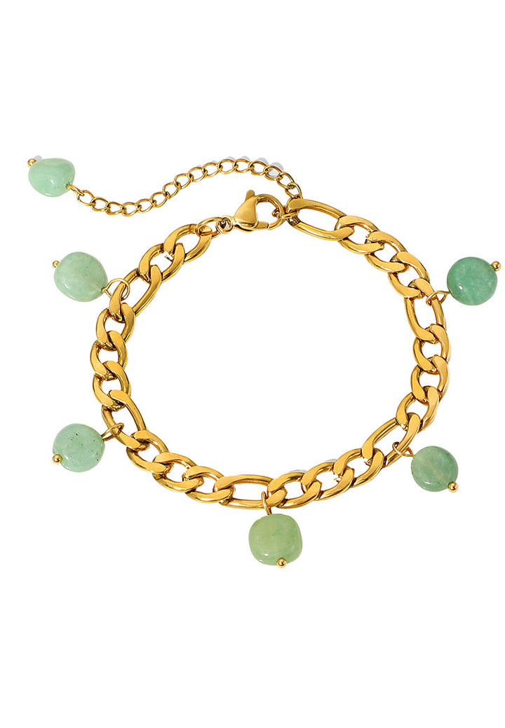 Celovis Leonara Green Natural Jade Stone Pendant with Link Chain Bracelet