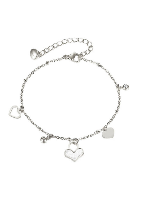 Celovis Merlanie Heart Mother of Pearl Pendant with CZ Link Chain Bracelet