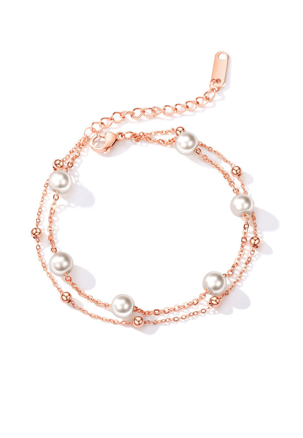 Celovis Jewellery Purity Pearl Charms and Mini Ball-Beads on Multi-Layer Chain Bracelet