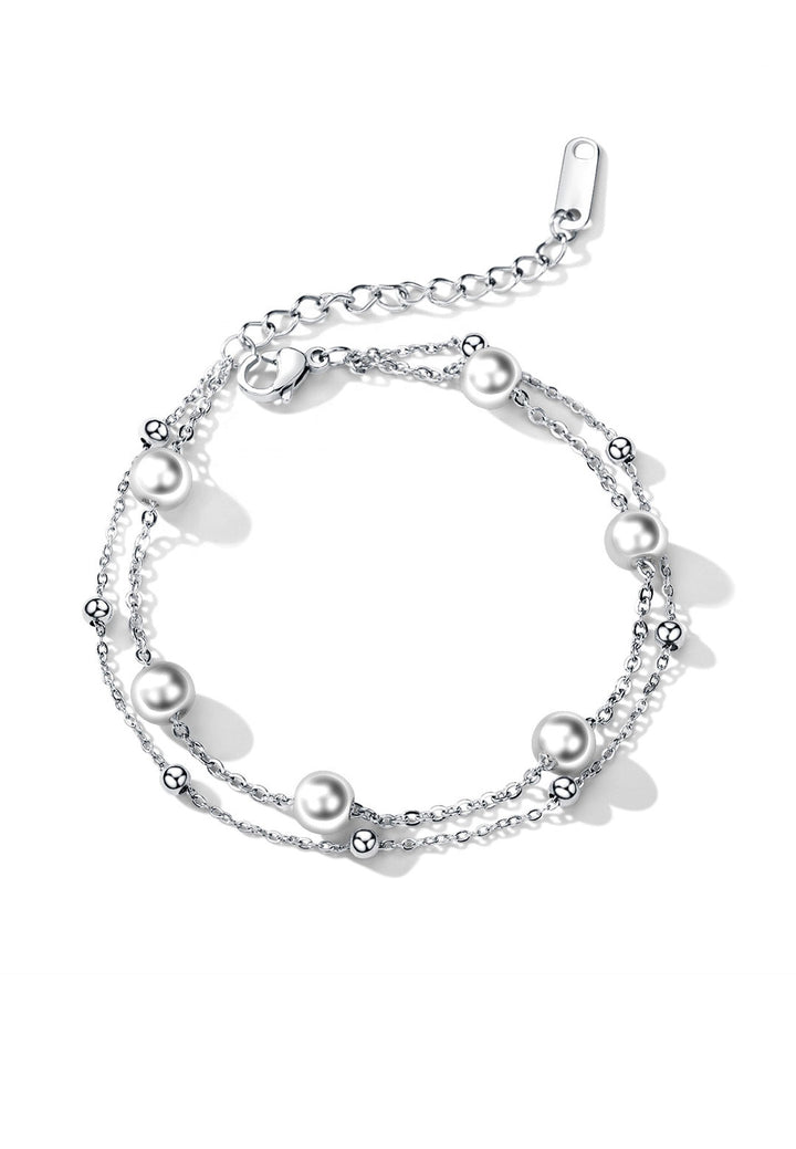 Celovis Jewellery Purity Pearl Charms and Mini Ball-Beads on Multi-Layer Chain Bracelet