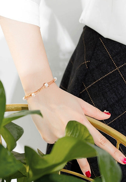 Celovis Jewellery Purity Pearl Charms and Mini Ball-Beads on Multi-Layer Chain Bracelet