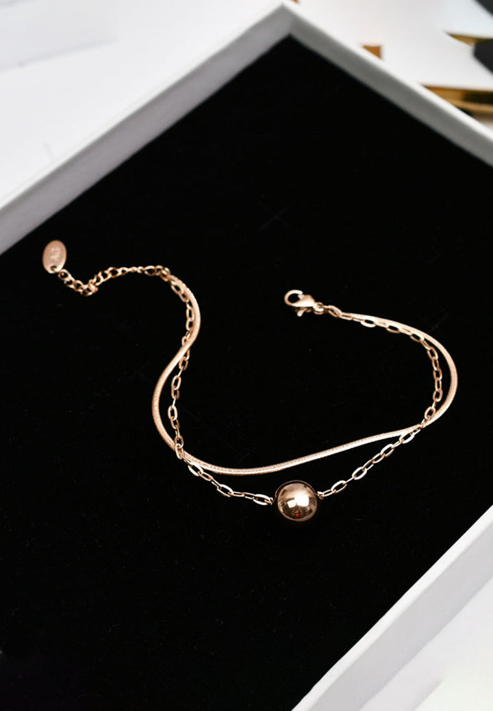 Riley Round Pendant on Multi Chain Link Chain Anklet in Rose Gold