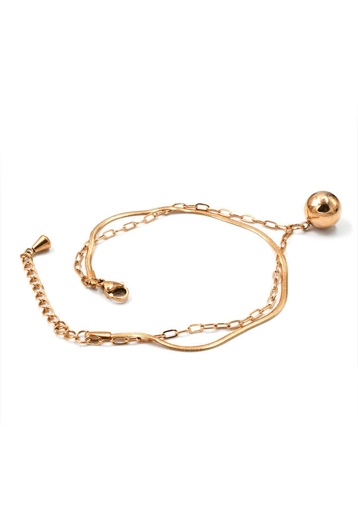 Riley Round Pendant on Multi Chain Link Chain Anklet in Rose Gold
