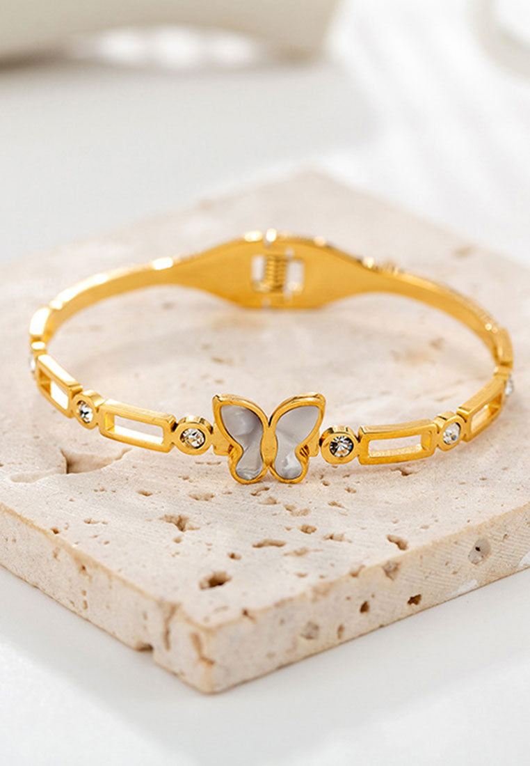 Papillon Butterfly with Cubic Zirconia Engravable Bangle in Gold