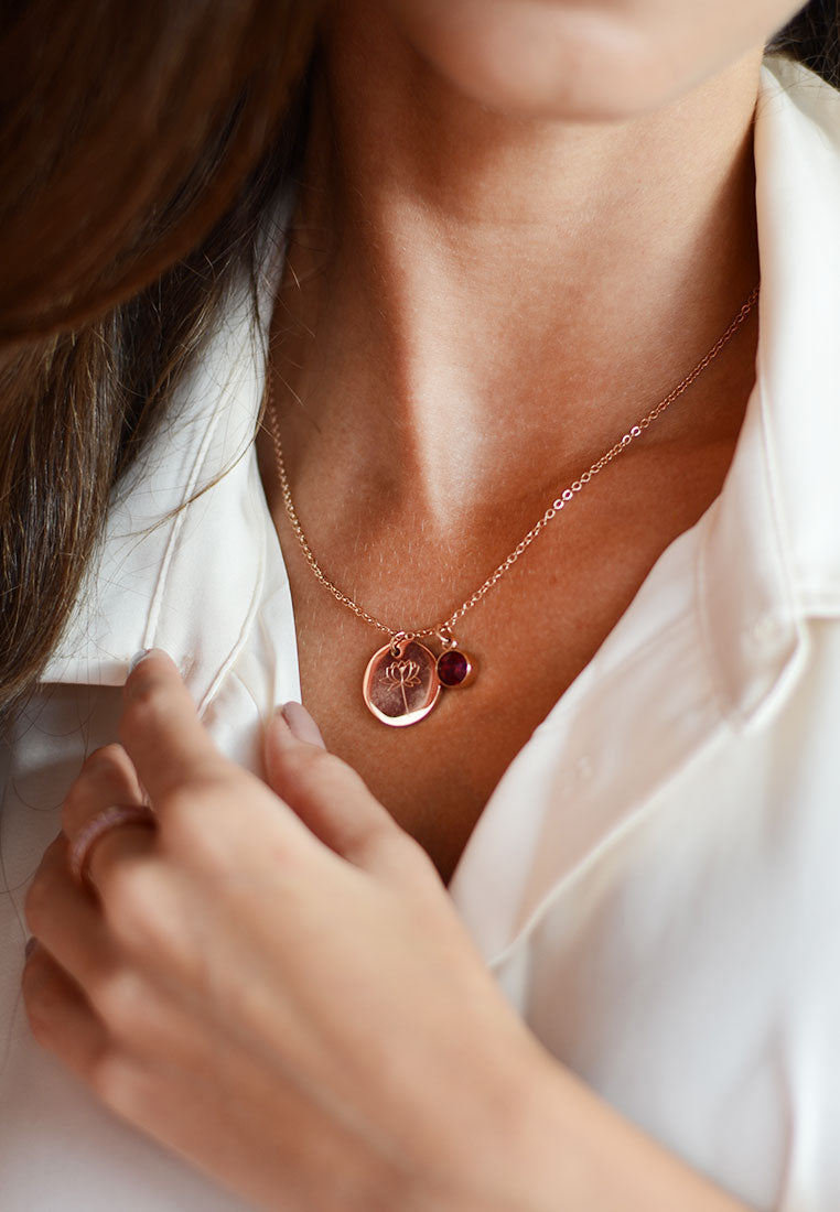 Birth Month by Flower and Color Pendant Chain Necklace in Rose Gold