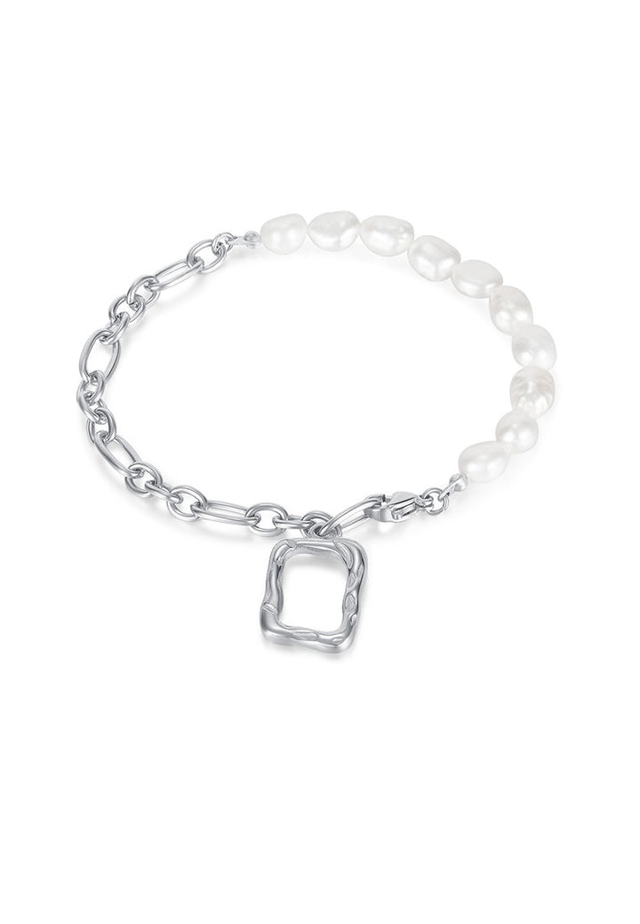 Alena Rectangle Pendant with White Baroque Pearls on Clasp Bracelet