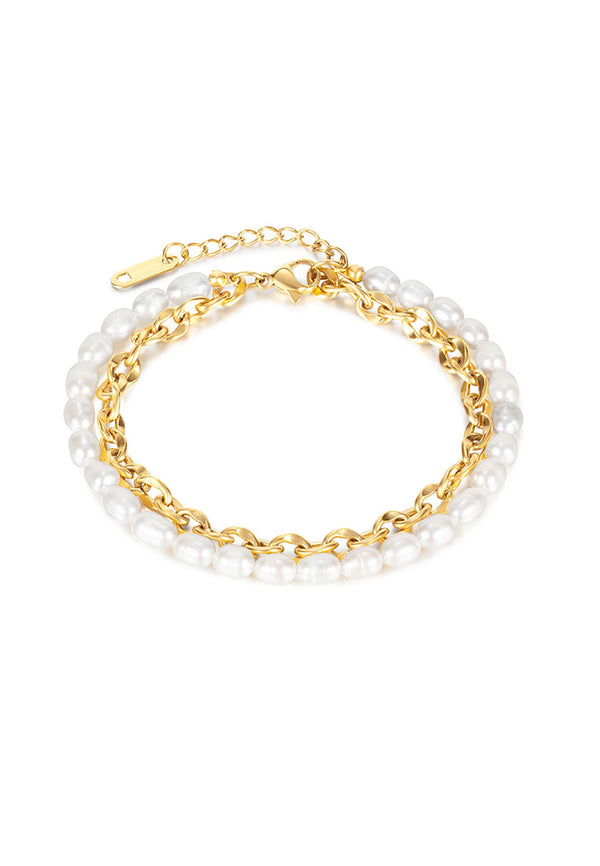 Paola White Baroque Pearls Chain Bracelet in Gold