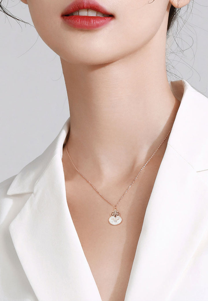 Sacred Gourd "Hulu" Pendant with 0.005 Carat Diamond Necklace