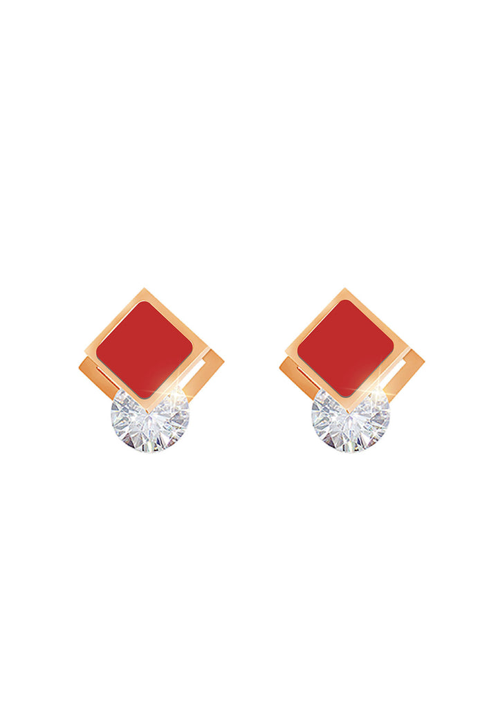 Cole Square Inlay with CZ Solitaire Stud Earrings in Rose Gold