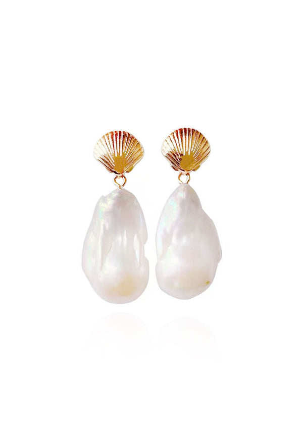 Sienna Shell Baroque Pearl Drop Earrings in Gold