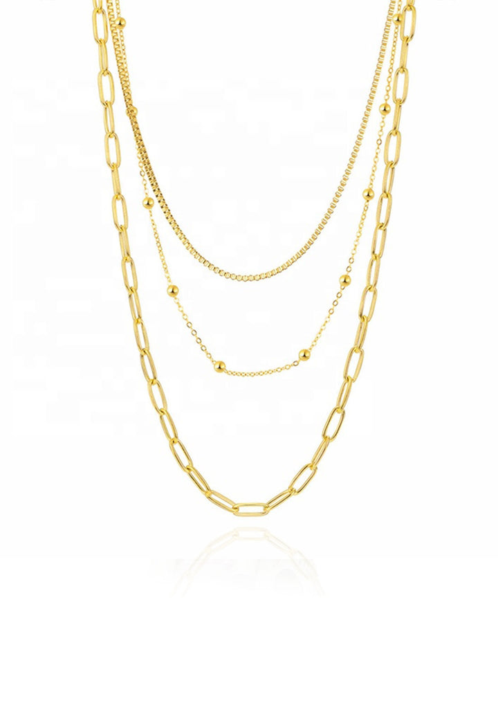 Celovis Francoise Three Layer Multi Chain Link Choker Necklace in Gold