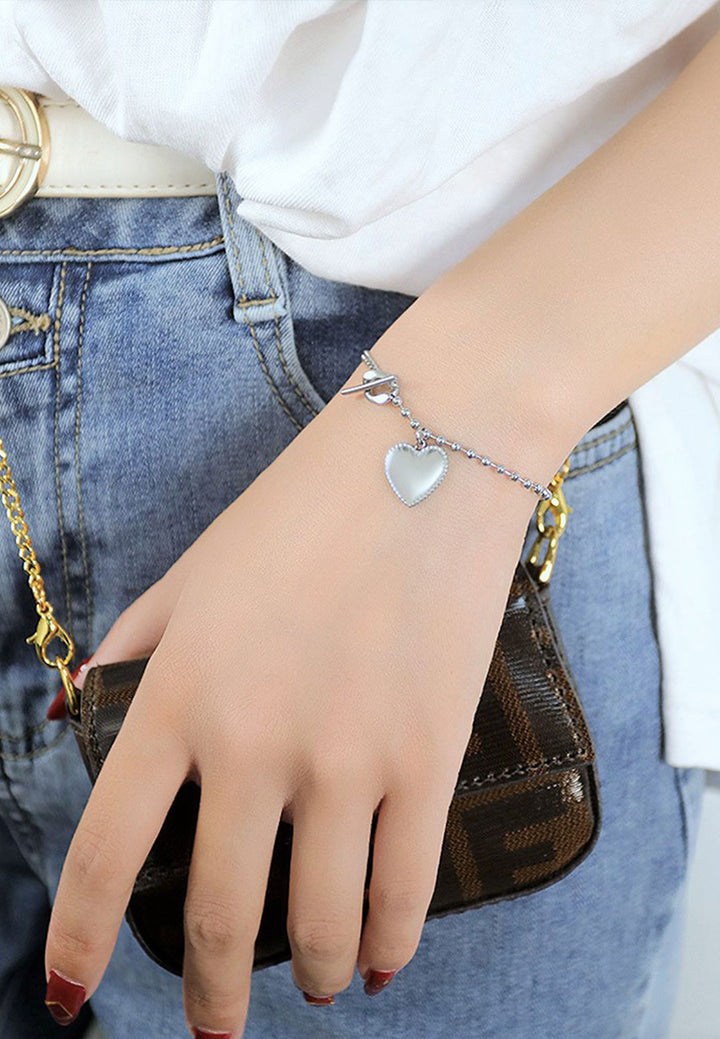Celovis Jewellery Hana Engravable Heart Pendant with Fine Bead Chain-Link Toggle Bracelet
