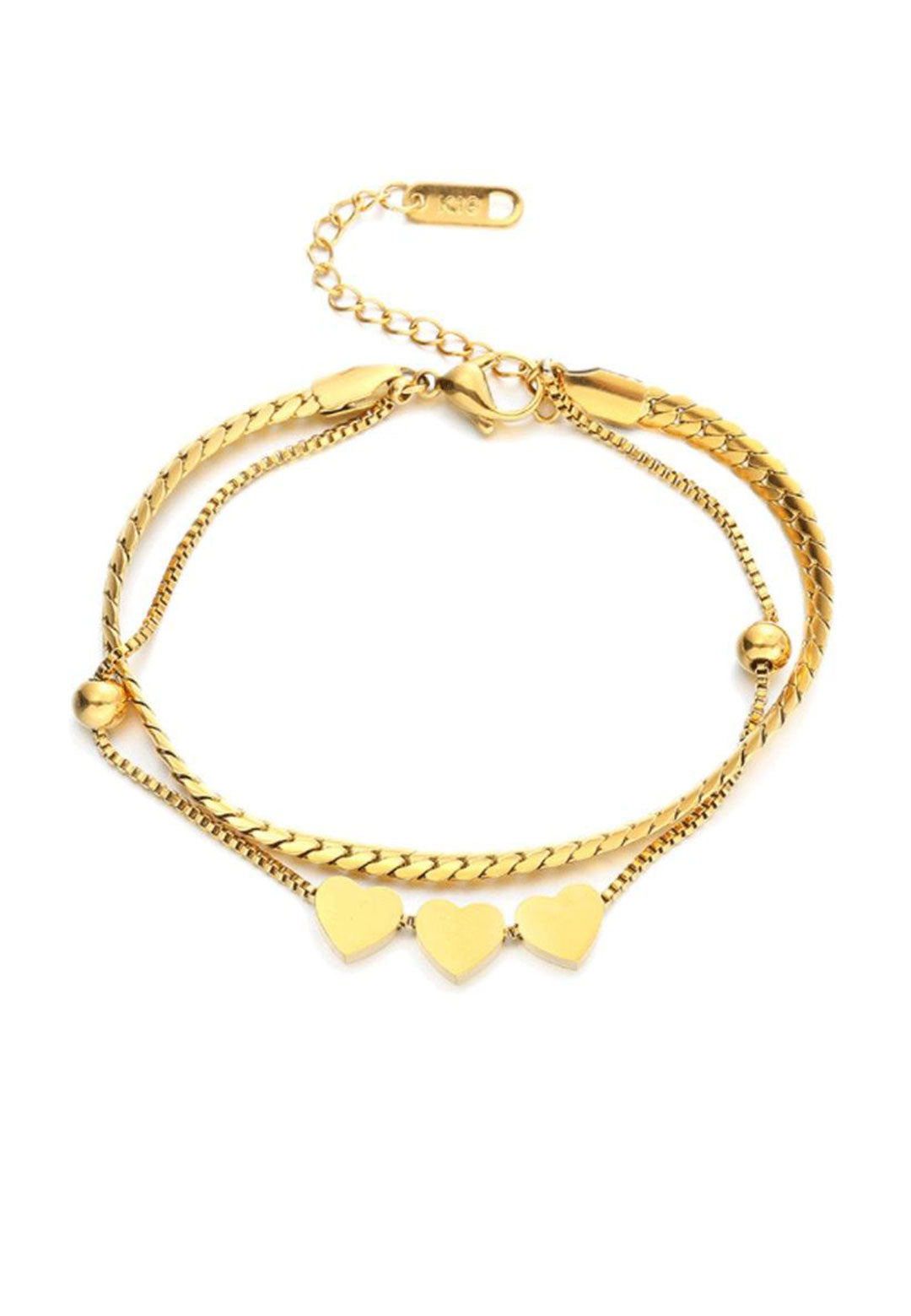 Celovis Jewellery Lovett Dainty Heart Charm Pendant with Herringbone Multi-Layer Chain Bracelet