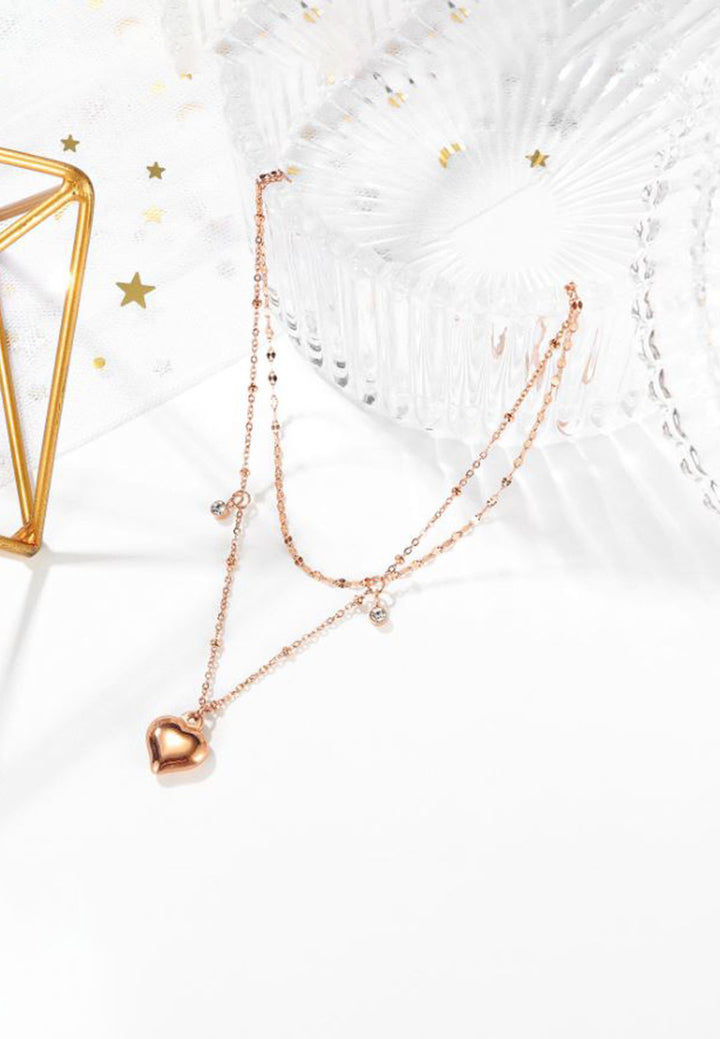 Celovis Jewellery Devonne Heart Drop Bijoux Pendant on Multi-Chain Layer Anklet in Rose Gold