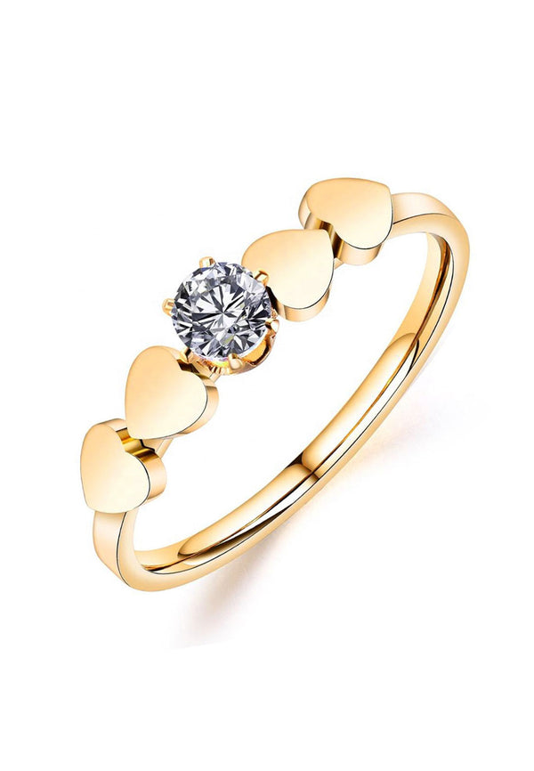 Celovis Jewellery Gwendolyn Cubic Zirconia Solitaire with Heart Band Ring in Gold