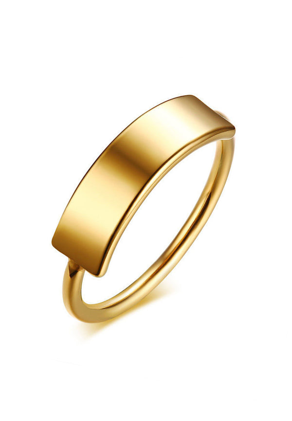 Celovis Jewellery Hestia Minimalist Engravable Plate Slim Band Ring in Gold