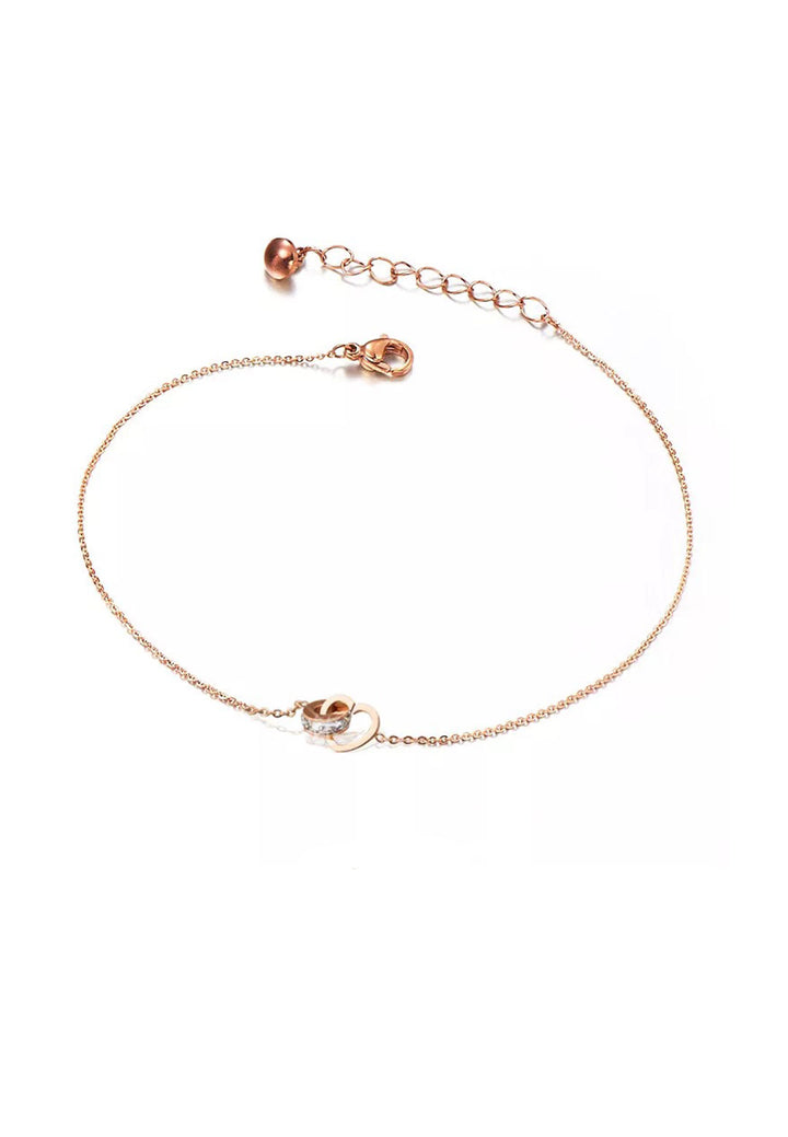Celovis Jewellery Jiwinci Love Heart with Ring Interlocking Pendant Chain Anklet in Rose Gold