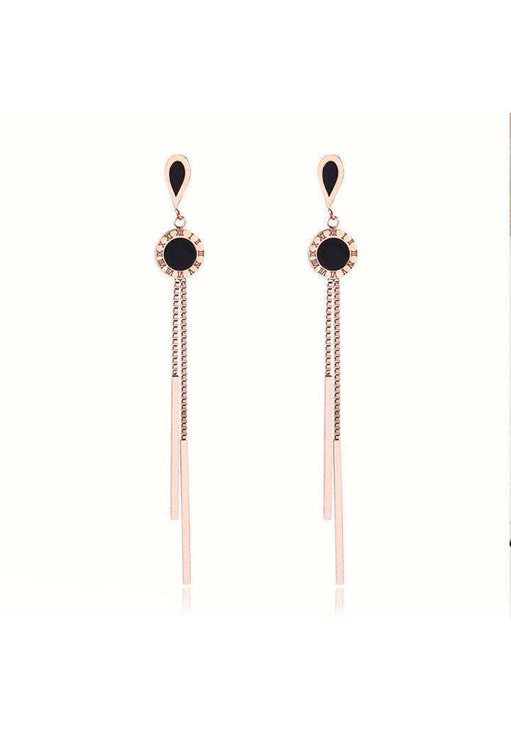 Celovis Jewellery Orleanna Black Noir Teardrop with Bar Drop Dangle Earrings in Rose Gold