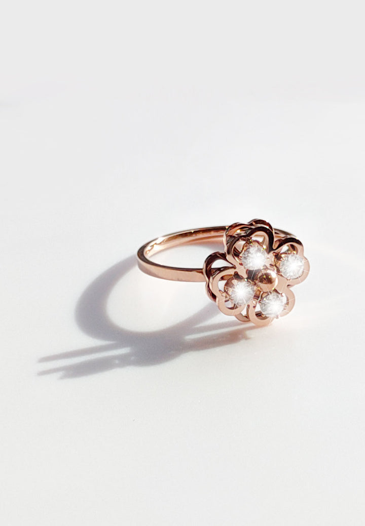 Celovis Jewelry Pixie Clover with Cubic Zirconia Inset Spinner Top Meditation Ring in Rose Gold