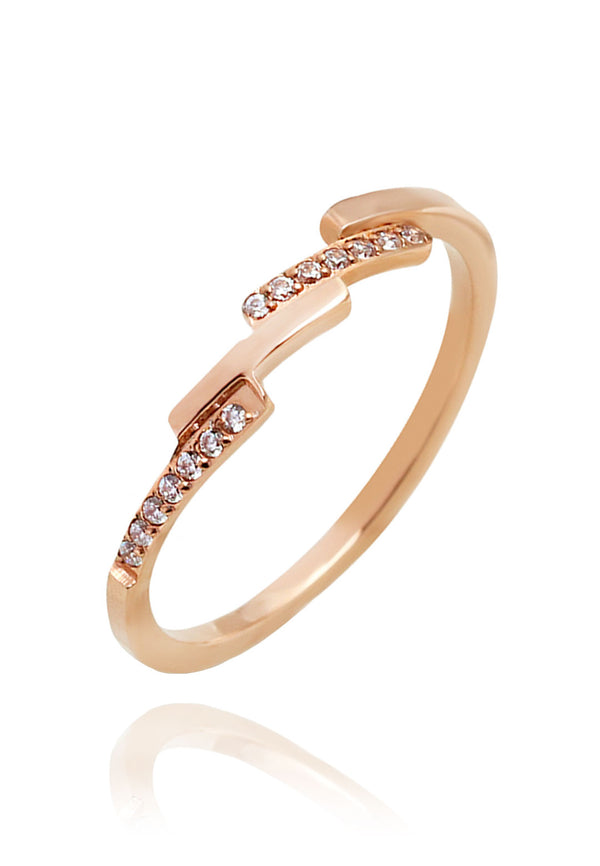 Celovis Jewellery Bridget Geometric Bar with Embedded Cubic Zirconia Inset Ring in Rose Gold