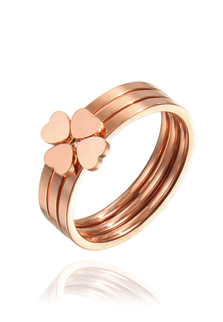Celovis Jewellery Destiny Clover Heart Petals in Three-Piece Stackable Ring in Rose Gold