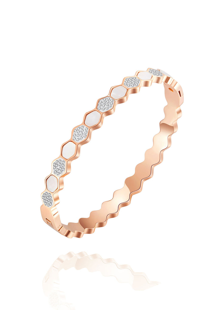 Celovis Lorelei Honeycomb with Mother Pearl and Cubic Zirconia Clasped Bangle