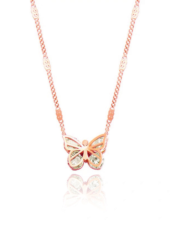 Angelette Butterfly with Zirconia Wings Pendant Chain Necklace in Rose Gold