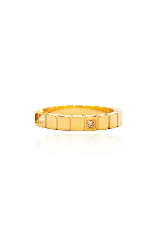 Madison Golden Block with Cubic Zirconia Band Eternal Ring in Gold