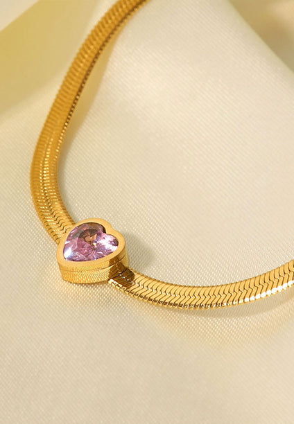 La Amour Heart Love Pendant with Cubic Zirconia Bracelet in Gold