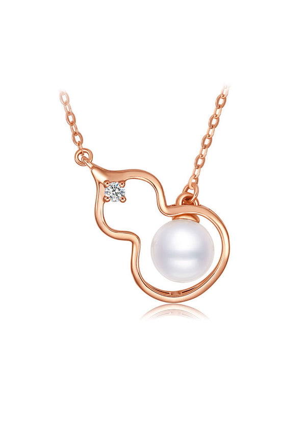 Celovis Lucky Blessed Hulu with Pearl & Cubic Zirconia Pendant Chain Necklace in Rose Gold