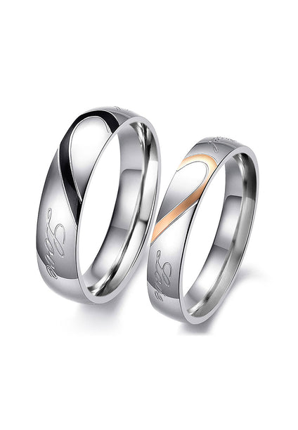 Our Love Connecting Heart Band Ring in Silver Couple Set