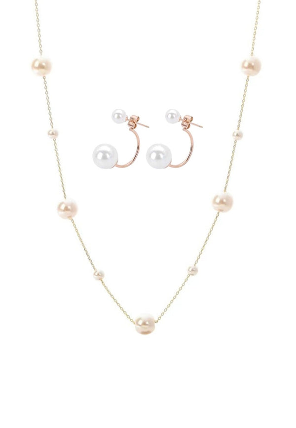 Dara 珍珠白色颈链项链搭配 Medo 漂浮耳环套装