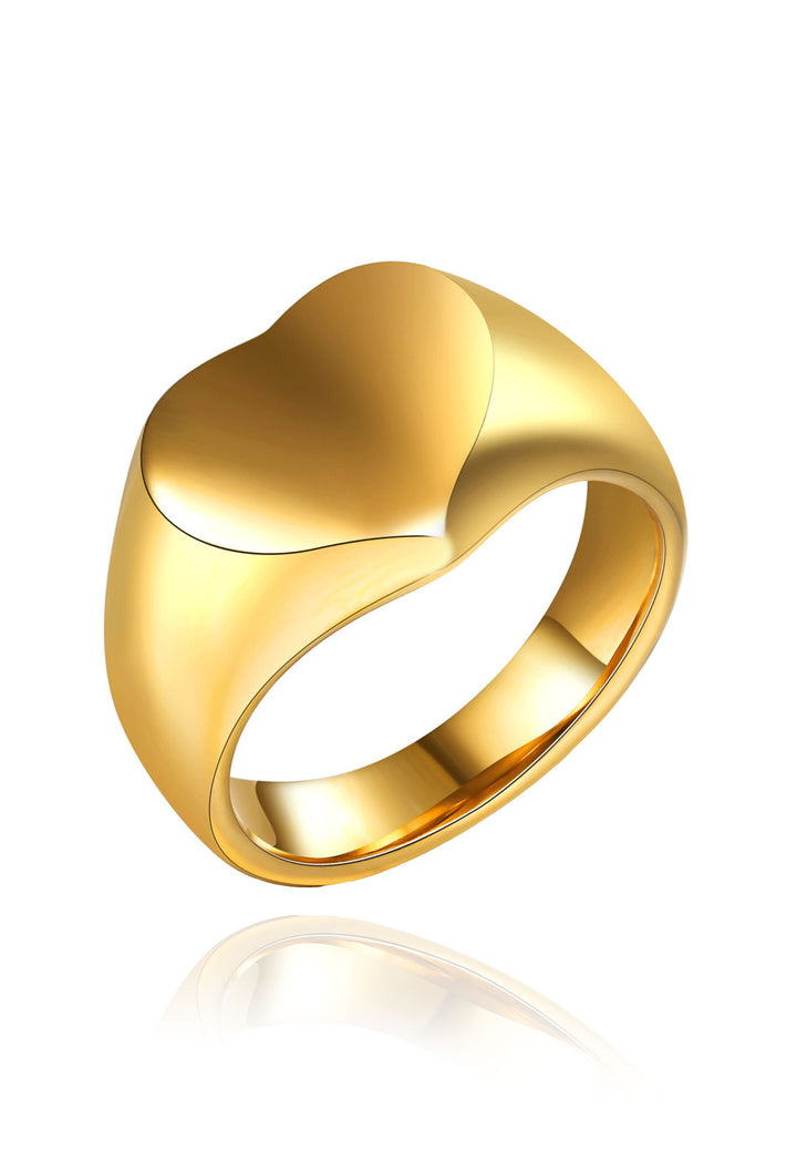 Celovis Jewellery Hera Engravable Heart Signet with Solid Wide Band Ring in Gold