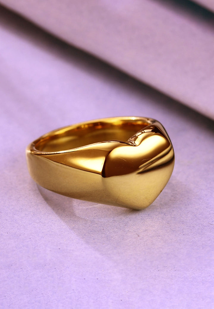 Celovis Jewellery Hera Engravable Heart Signet with Solid Wide Band Ring in Gold