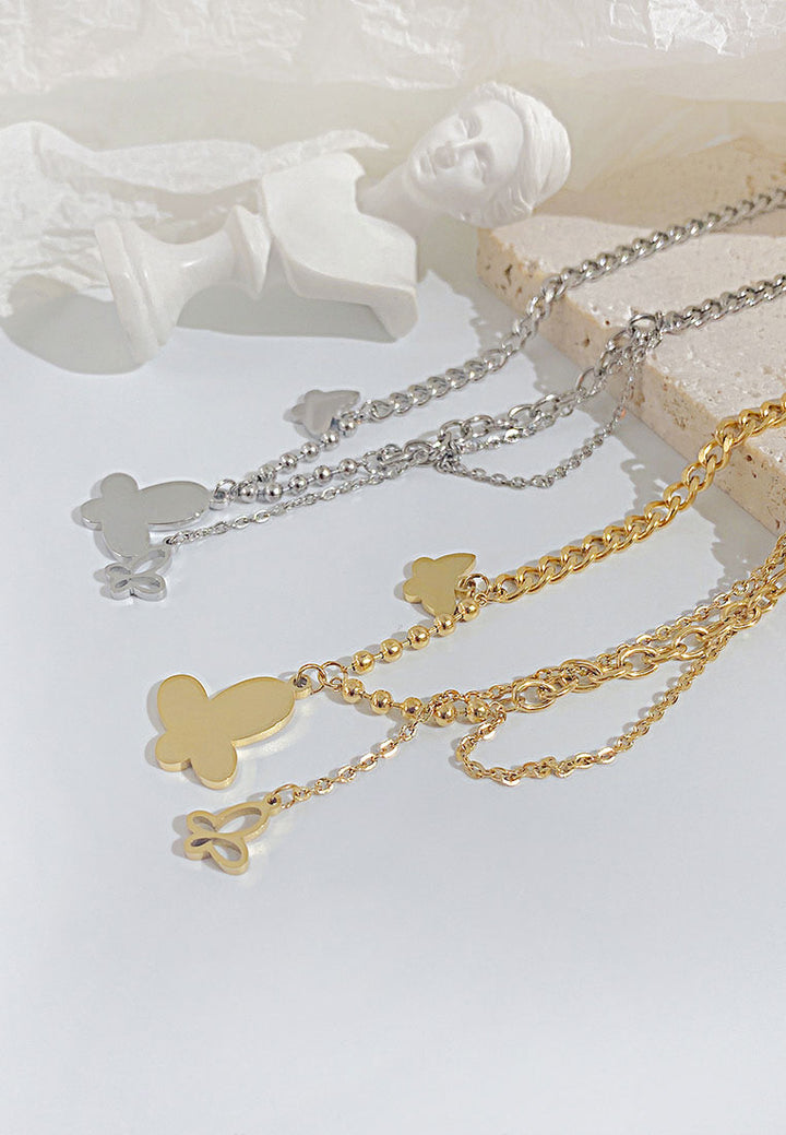 Celovis Abella Engravable Butterfly Pendant with Drop Chain Link Necklace