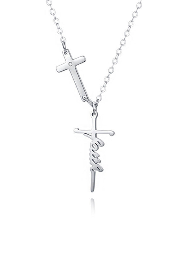Celovis Jewellery Affirmation Cross Pendant Cross Link Chain Necklace in Silver