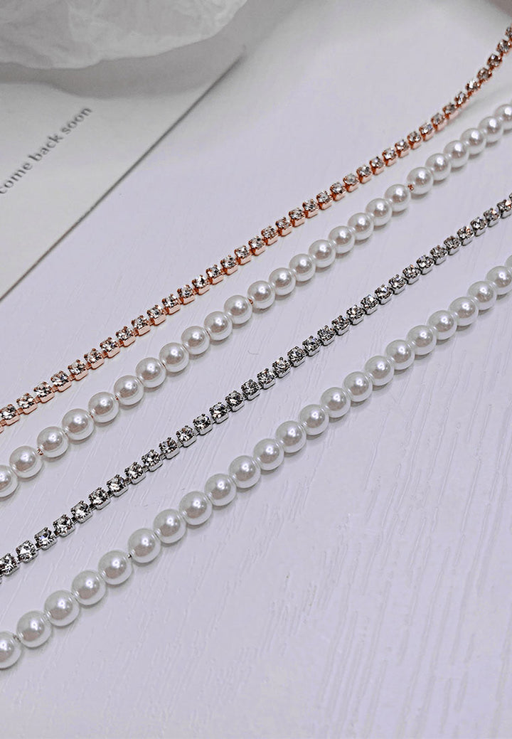 Celovis Aurore Pearl with Cubic Zirconia Multi-Layer Tennis Chain Necklace