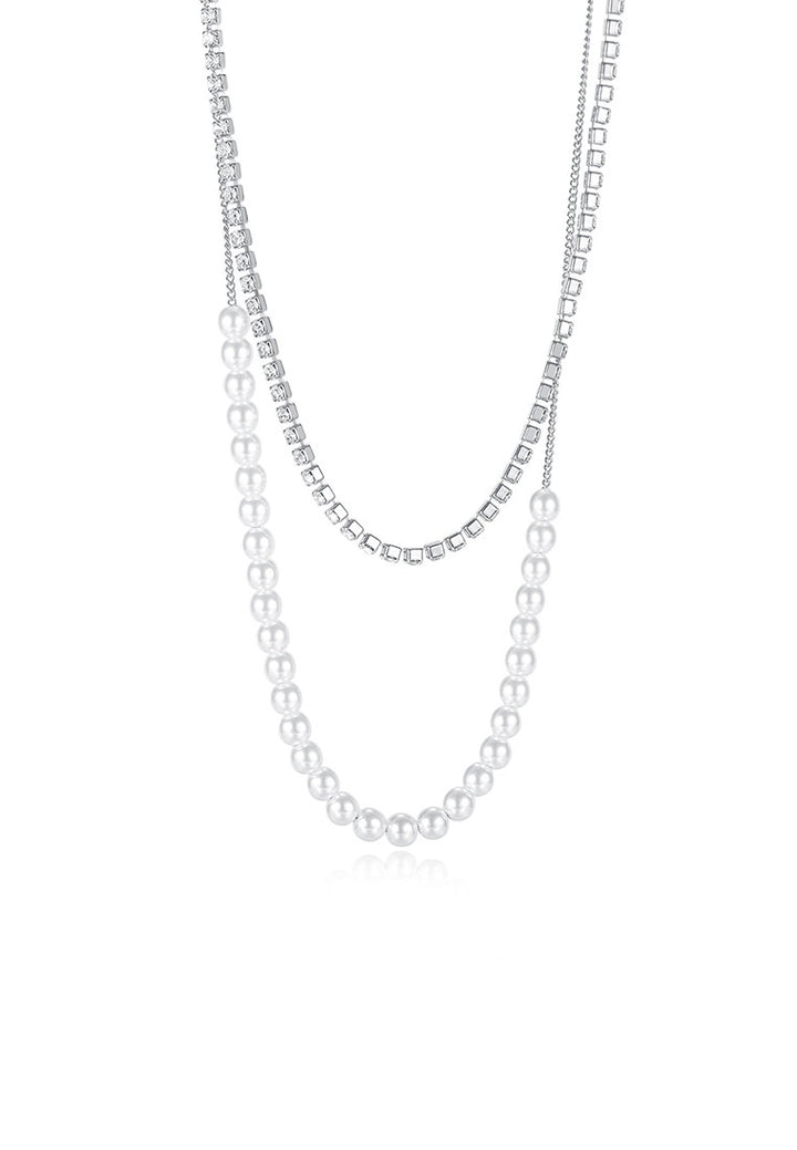 Celovis Aurore Pearl with Cubic Zirconia Multi-Layer Tennis Chain Necklace