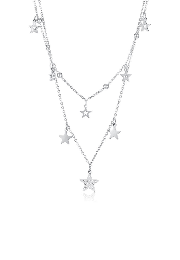 Celovis Etoile Engravable Star Pendant with Cubic Zirconia Multi-Layer Chain Necklace