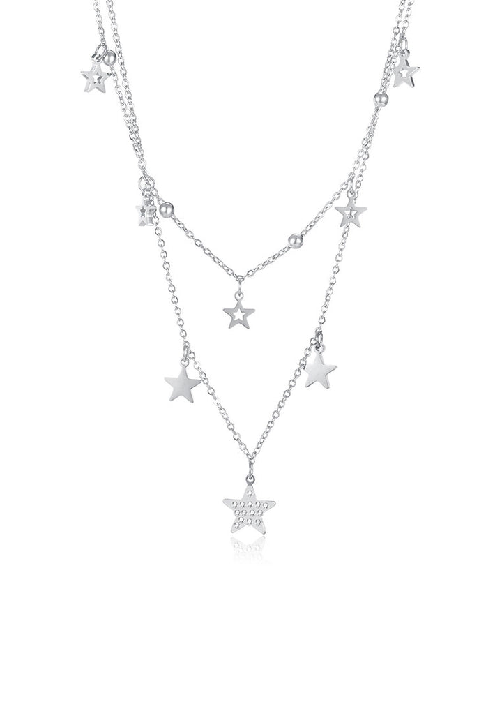 Celovis Etoile Engravable Star Pendant with Cubic Zirconia Multi-Layer Chain Necklace