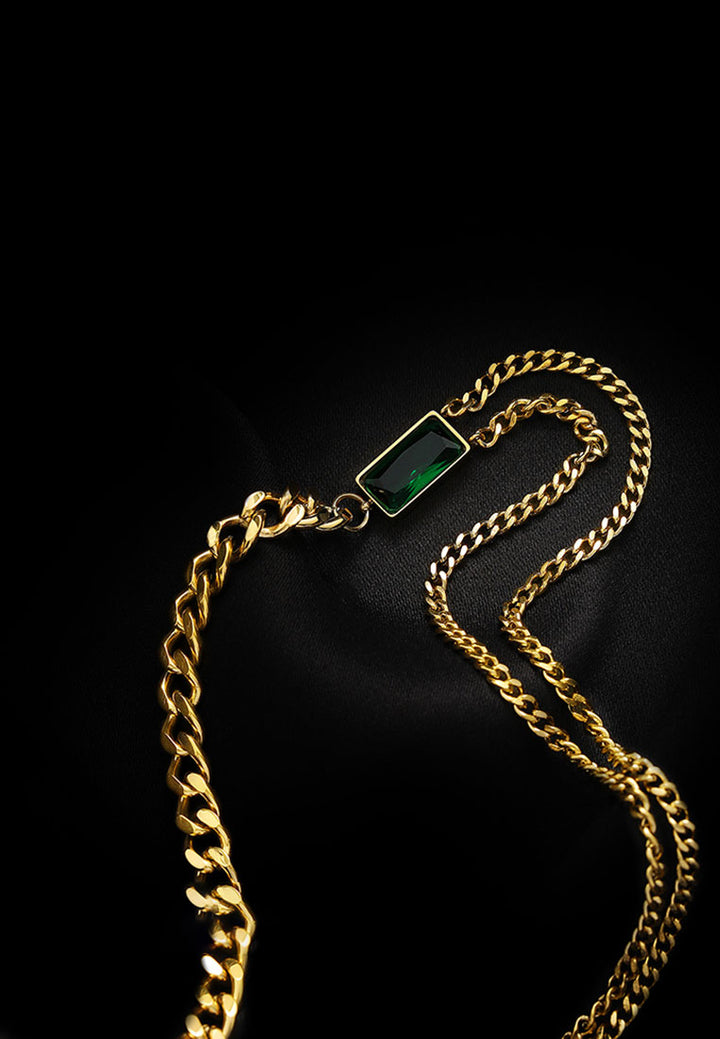 Celovis Heidi Emerald Green Cubic Zirconia Double Layer Chain Choker Necklace
