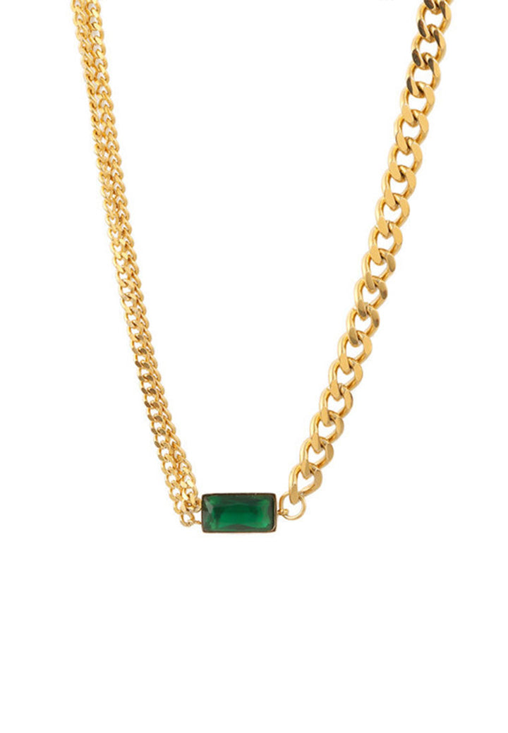 Celovis Heidi Emerald Green Cubic Zirconia Double Layer Chain Choker Necklace