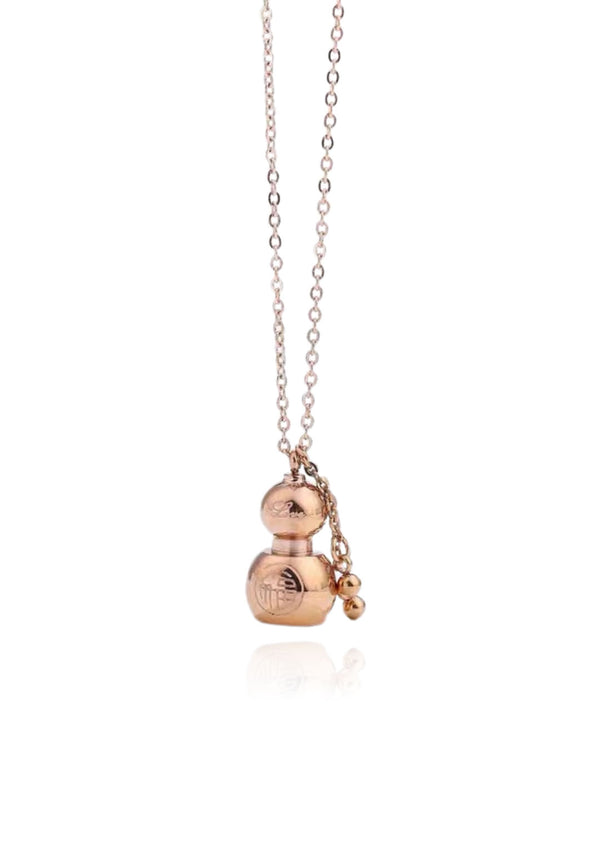 Blessed Lucky Mini Gourd "Hulu" Pendant with Drop Chain Necklace in Rose Gold